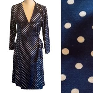Carly Q Navy Blue Polka Dot Wrap Dress Size 10